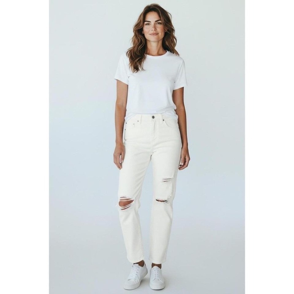 Judy Blue Distressed Boyfriend Jeans Cream White High‎ Rise SZ 1/25